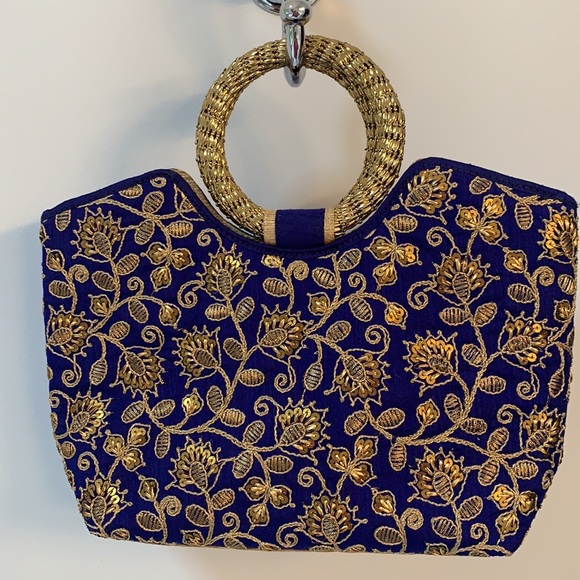 👜 Zilleria Blue & Gold Embroidered Handbag – NWOT ✨ - Picture 2 of 7